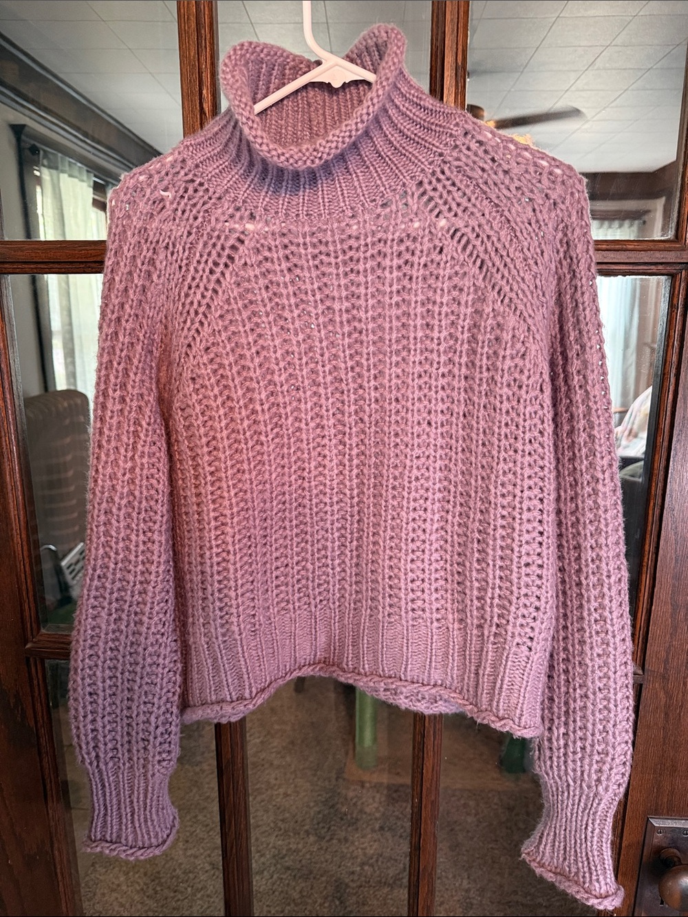 Wooden Ships Mohair Wool Blend Chunky Knit Turtleneck Sweater Mauve SM